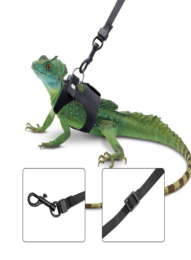 aeloer Bearded Dragon Harness and Leash Set, 3 Size Adjustable Soft Leather Reptile Leash, Lizard Harness with Retractable, Small Animal Outdoor Walking Vest with Traction Rope, 3 Pack, Black - Image 2